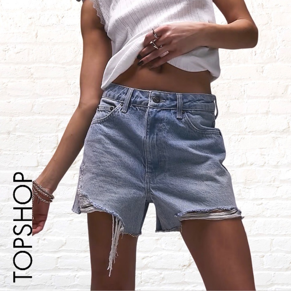 Top Shop A Line Denim Mom Shorts - Medium Wash Blue Size 2